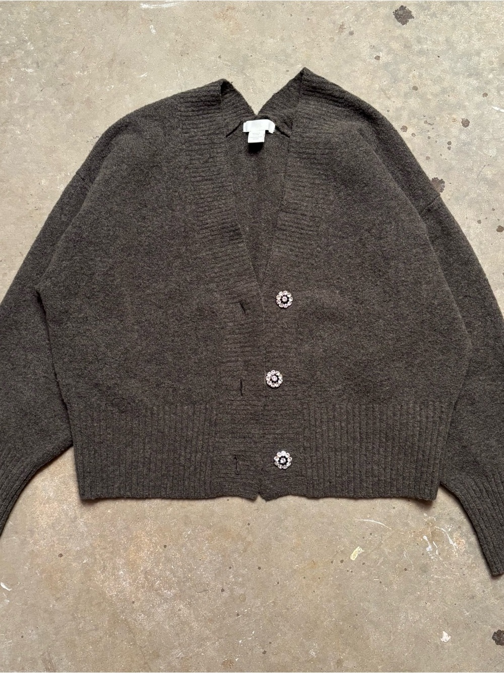 H&M Dark Brown Taupe Gray V-Neck Button Cardigan Sweater Sz M